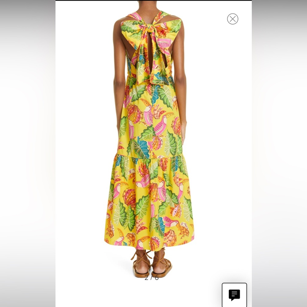 NWT Farm Rio YELLOW BEAKS & BANANAS BOW BACK COTTON MAXI DRESS Size L